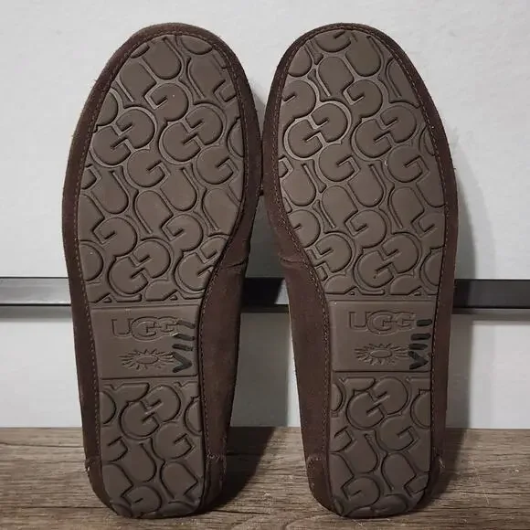 UGG Olsen Men's Suede Shearling Lined Moccasin Slippers Shoes Size 10 Brown - Picture 6 of 9